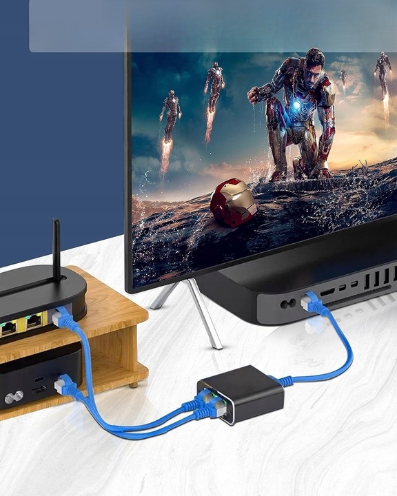 SPLITTER LAN 1x2 ADAPTER ROZDZIELACZ SWITCH 2xRJ45 ETHERNET 1000Mb GIGABIT