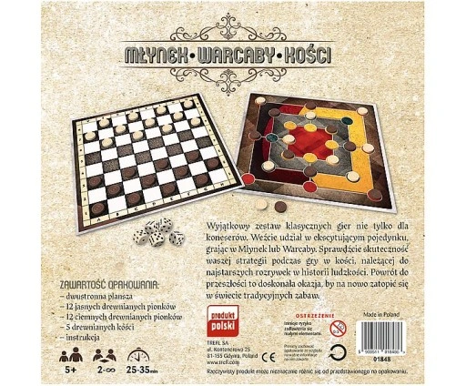 TREFL RETRO GRA 3w1 MŁYNEK WARCABY KOŚCI 01848