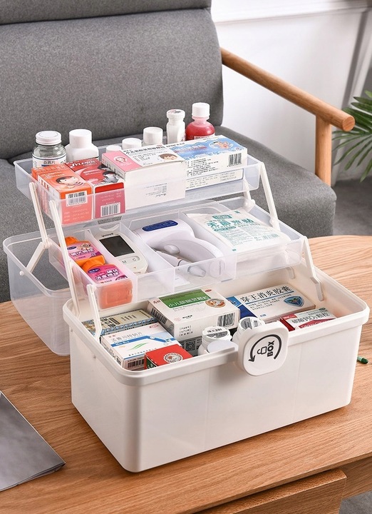 ORGANIZER POJEMNIK NA LEKI KASETKA APTECZKA DWUPOZIOMOWA Z BLOKADĄ DUŻA XXL