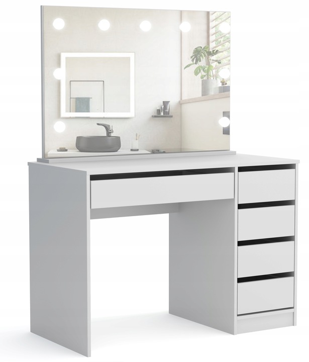 Toaletka do sypialni lustro oświetlenie LED szuflady biała GREGORY BIS