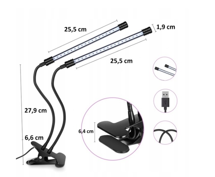 Lampa LED do wzrostu uprawy roślin timer USB klips