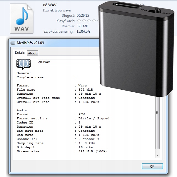 Mini Dyktafon Szpiegowski Mały 16GB Detekcja DSP Magnes Brelok