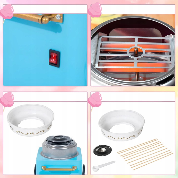 MASZYNA DO WATY CUKROWEJ DOMOWA WATA CUKROWA MASZYNKA WÓZEK + PATYCZKI