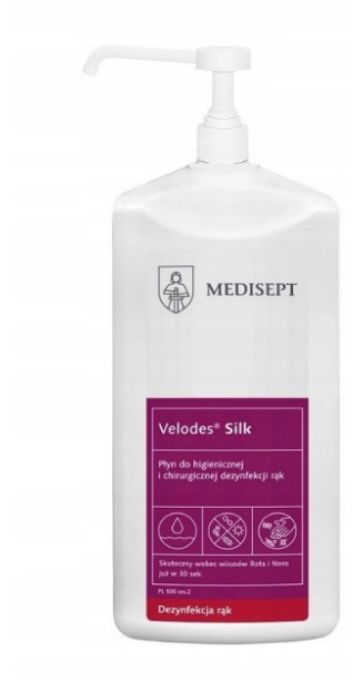Velodes Silk skuteczny płyn do dezynfekcji skóry rąk 1l z pompką