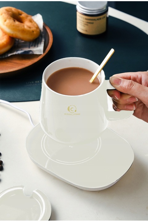 Kubek ceramiczny DO HERBATY Podgrzewacz USB Łyżka PREZENT Kubek Świąteczny