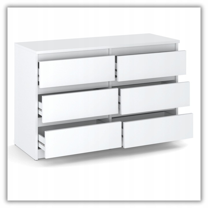 KOMODA BIAŁA z 6 SZUFLADAMI 100 CM POJEMNA NOWOCZESNA SZAFKA DO SALONU