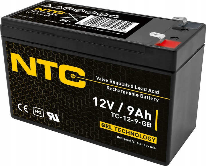 AKUMULATOR ŻELOWY BEZOBSŁUGOWY NTC 12V 9Ah (wymiar 7Ah, 7.5Ah, 9Ah, 10Ah)