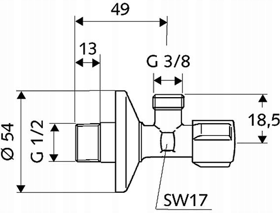 ZAWÓR KĄTOWY ODCINAJĄCY KOMPAKTOWY DO BATERII 1/2x3/8 SCHELL