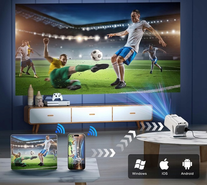 PROJEKTOR RZUTNIK ANDROID TV WIFI FULL HD PRZENOŚNY SMART GŁOŚNIK