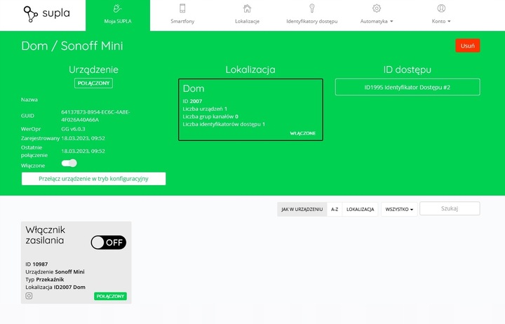 SONOFF MINI R2 Przełącznik WIFI Dopuszkowy SUPLA