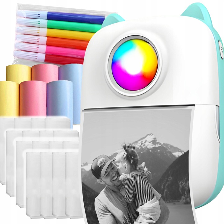 Mini Drukarka Termiczna ORYGINALNY Do Zdjęć Przenośna Kot RGB + 21 GRATISÓW