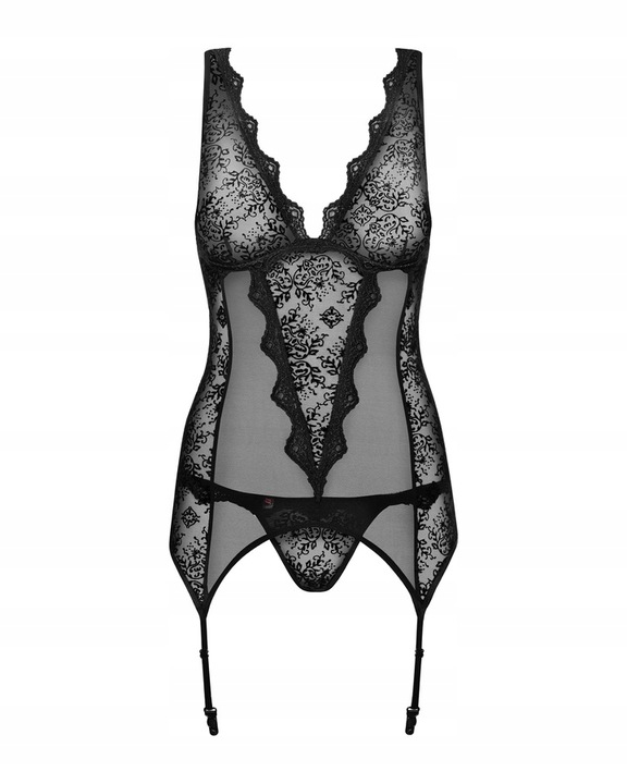 Elegancki gorset i stringi czarny welur Emperita od Obsessive L/XL