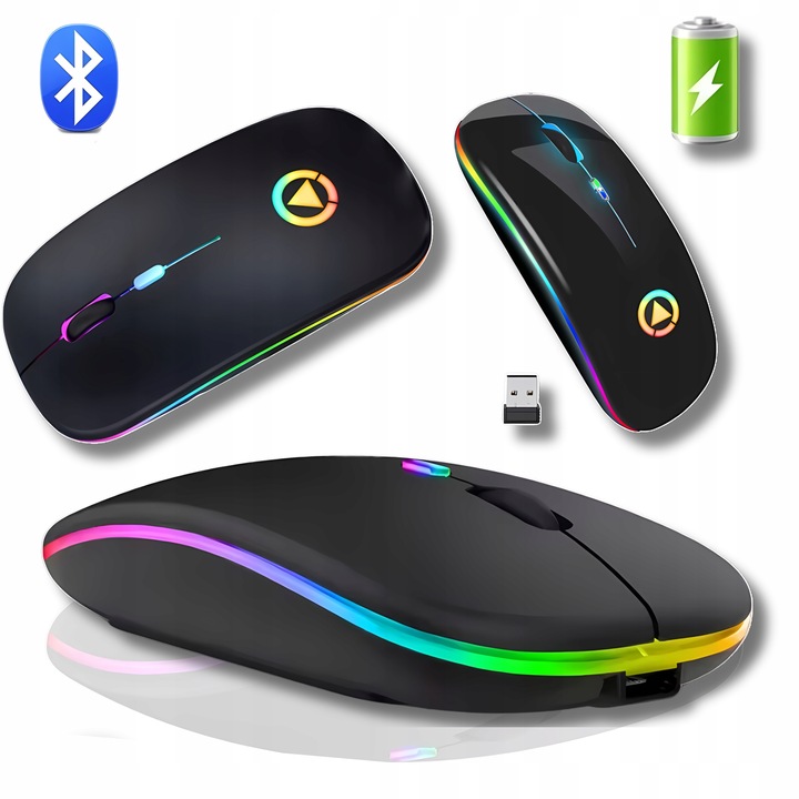 LEKKA MYSZ BEZPRZEWODOWA DO LAPTOPA PODŚWIETLANA RGB DO SZKOŁY PRACY CICHA