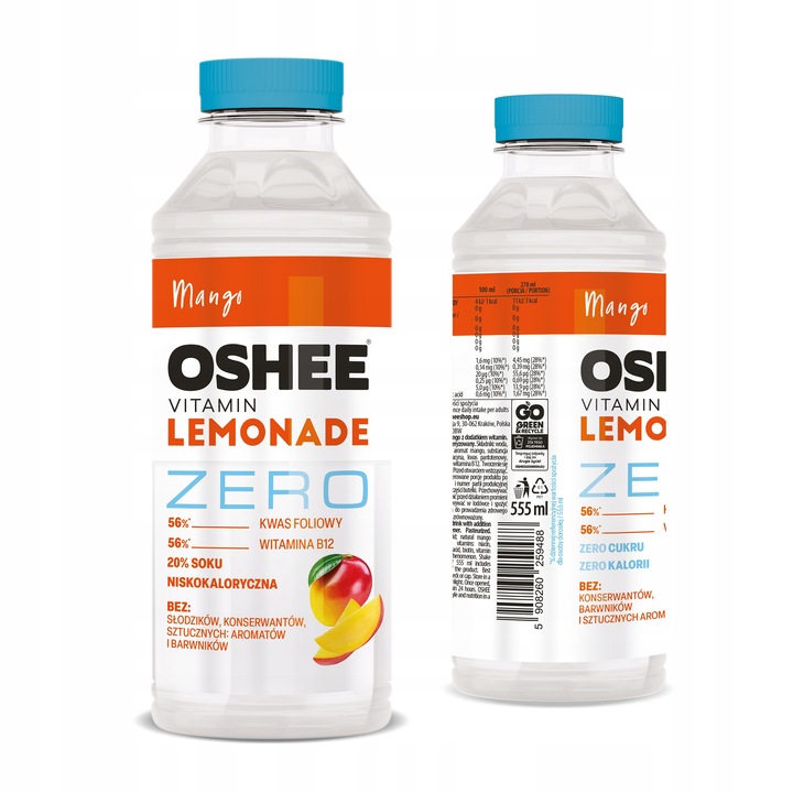 6x Napój OSHEE ZERO Vitamin Lemonade mango bez dodatku cukru 555 ml