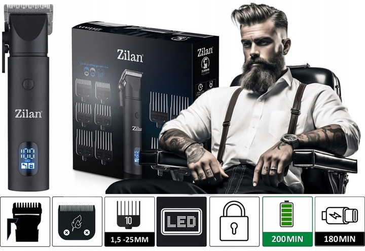 MASZYNKA DO STRZYŻENIA TRYMER DO BRODY WŁOSÓW BARBER USB ZILAN QUERA