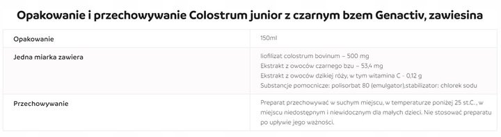 Colostrum Junior Czarny Bez 150ml Genactiv