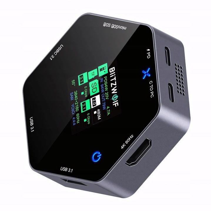 Blitzwolf BW-TH16 Stacja Dokująca HUB 8w1 USB-C PD 100W HDMI 4K Chłodzenie