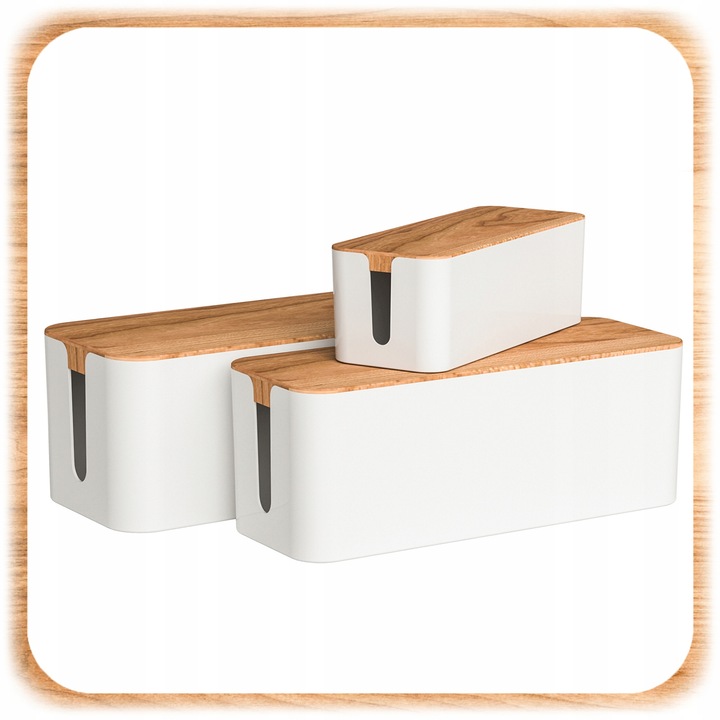 ORGANIZER NA KABLE POJEMNIK PUDEŁKO LISTWE KABLI PRZEWODY DREWNIANA