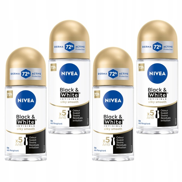 NIVEA Black&White Invisible Silky Smooth Antyperspirant roll-on 4 x 50 ml