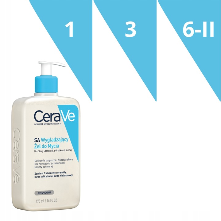 CeraVe SA Żel Wygładzający do Mycia 473ml Dla Skóry Szorstkiej, z