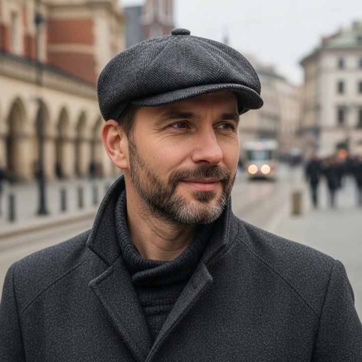 Kaszkiet męski OCIEPLANY Czapka Old School 50% WEŁNY Pako Jeans Retro