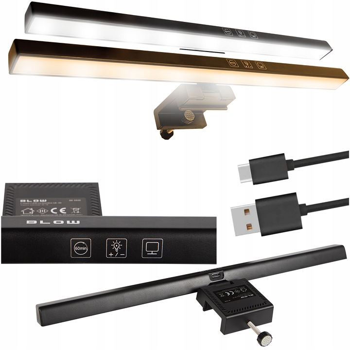 LAMPKA LED NA MONITOR EKRAN KOMPUTER REGULOWANA 3 BARWY KLIPS 48 DIOD USB-C