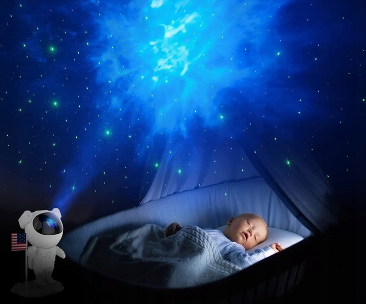 PROJEKTOR GWIAZD ASTRONAUTA GWIEŹDZISTE NIEBO NOCNA LAMPKA DLA DZIECI LED