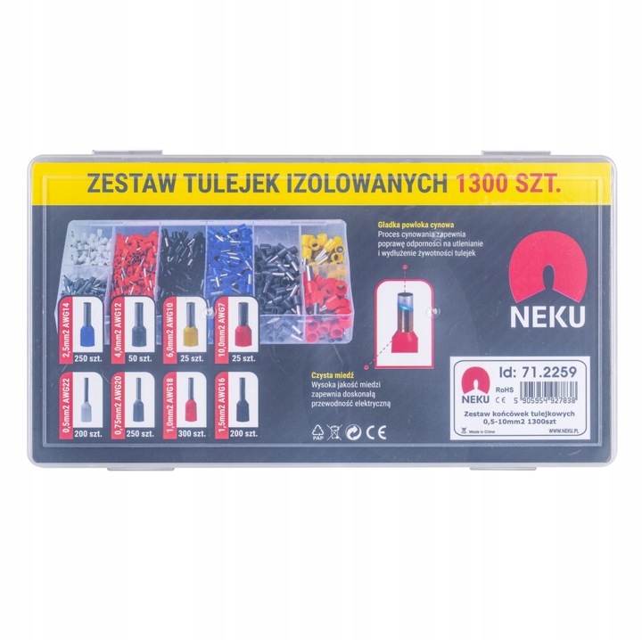 Zaciskarka do Tulejek Praska do Kabli Końcówek 0,25-10mm2 NEKU + 1300szt