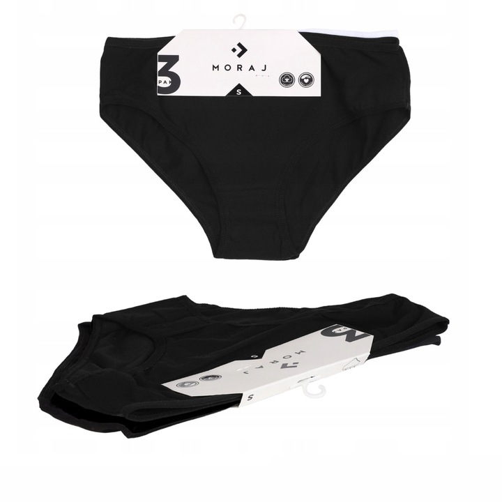 3x Majtki Bawełniane Figi Damskie Gładkie Klasyczne Czarne Proste MORAJ L