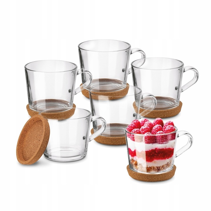 Zestaw KUBKI Szklane SZKLANKI do KAWY i HERBATY z UCHEM Tadar Sue 6x450 ml