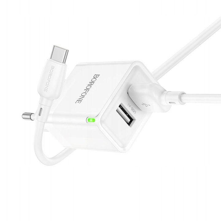 Ładowarka sieciowa (2xUSB - 2,1A, z kablem USB na Typ C) BOROFONE