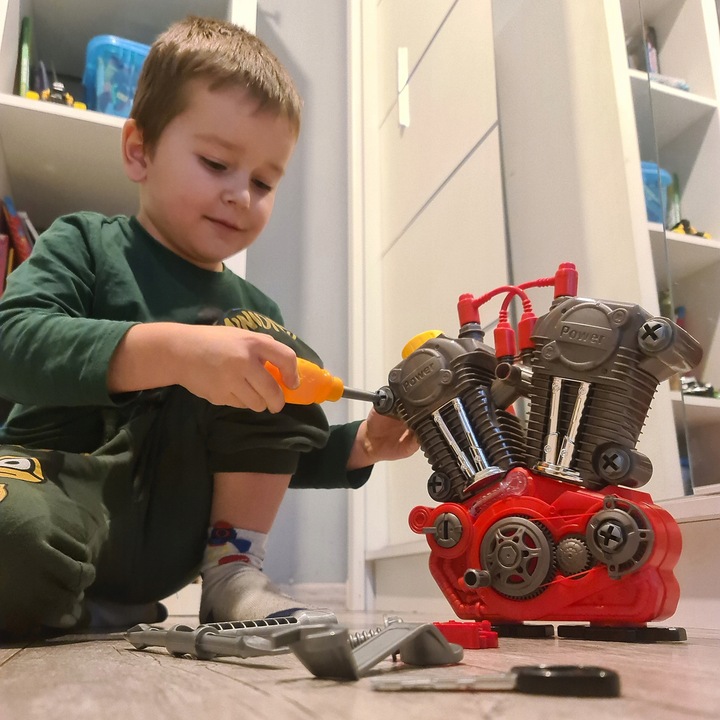 Mały Mechanik Silnik do Rozkręcania i Skręcania światło LED Dźwięk Silnika