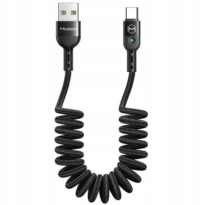 MCDODO KABEL USB-C SPIRALNY SPRĘŻYNOWY SZYBKIE ŁADOWANIE USB TYP C LED 2M