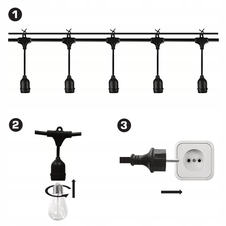 Girlanda Ogrodowa Świetlna 10m + 10x Żarówka LED 1W 2700K Zewnętrzna IP65
