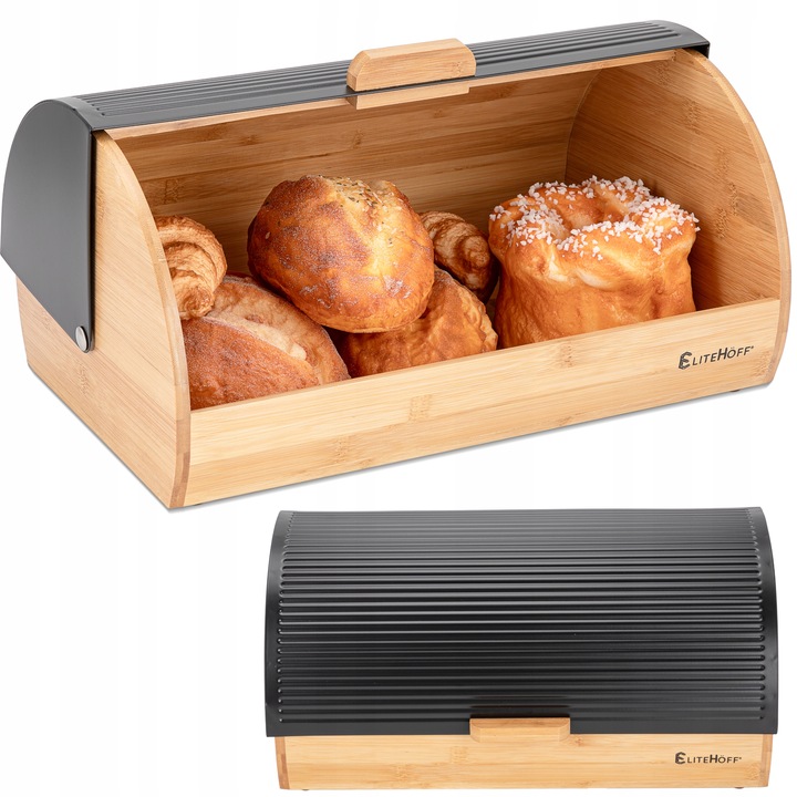 CHLEBAK POJEMNIK NA CHLEB PIECZYWO CZARNY DUŻY BAMBUSOWY