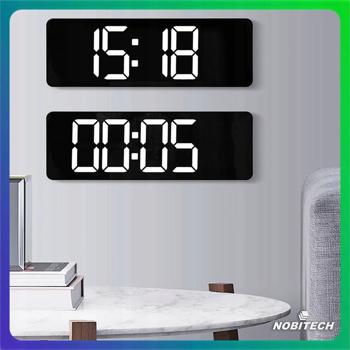 ZEGAR ŚCIENNY ELEKTRONICZNY BUDZIK CYFROWY DUŻY PILOT 10 POZIOMÓW