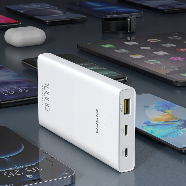 POWERBANK 10000 MAH 12W QC USB / MICRO / USB-C PD BIAŁY DO IPHONE APPLE