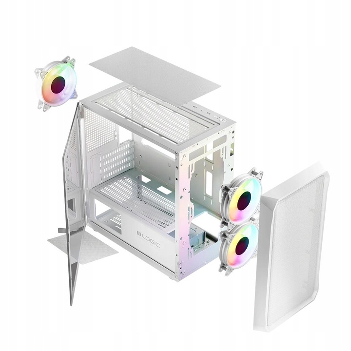 Gamingowa obudowa komputerowa Logic Portos ARGB MINI biała, 3 went. USB-C