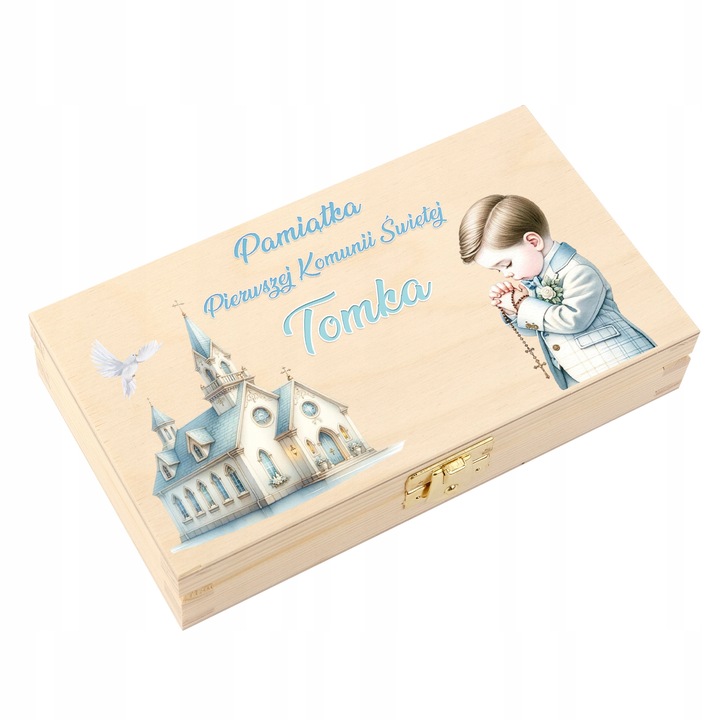 Pamiątka Komunii Świętej dla Chłopca Prezent na Komunię Pudełko