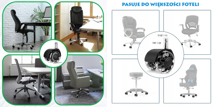 KÓŁKA DO FOTELA Obrotowego Krzesła Kauczukowe Gumowe Silikonowe 11mm