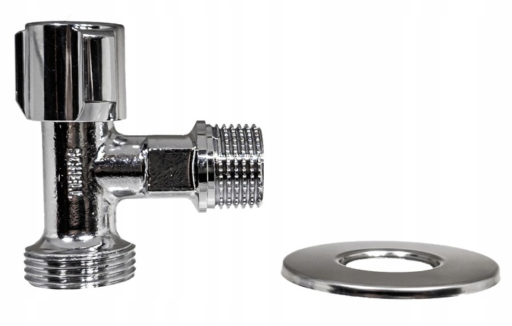 ZAWÓR KĄTOWY KOMPAKTOWY PRZYŁĄCZENIOWY DO PRALKI ZMYWARKI 1/2" x 3/4" CHROM