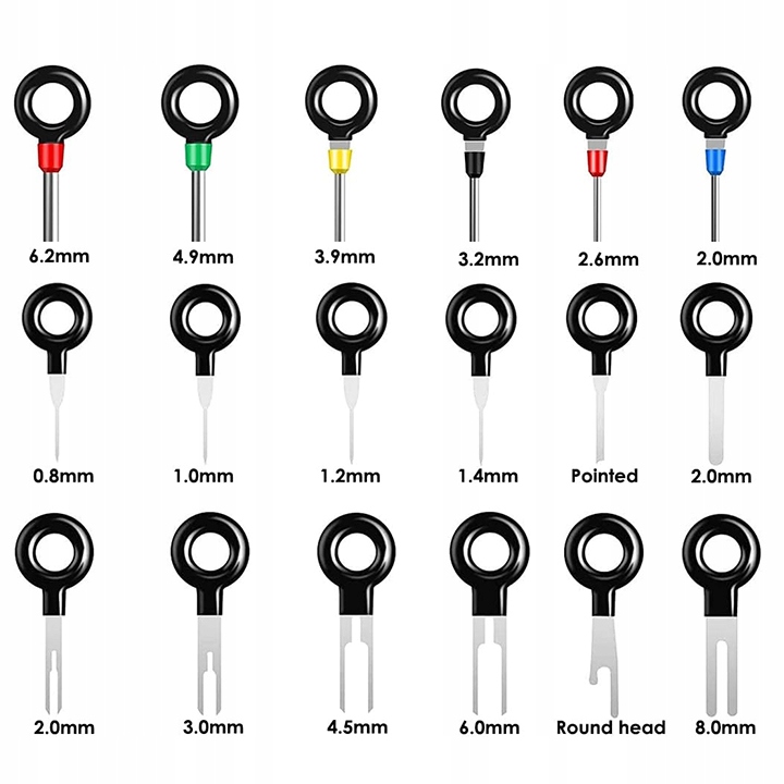 ZESTAW 100SZT KLUCZE WYJMAKI DO PINÓW KONEKTORÓW KOSTEK DEMONTAŻ
