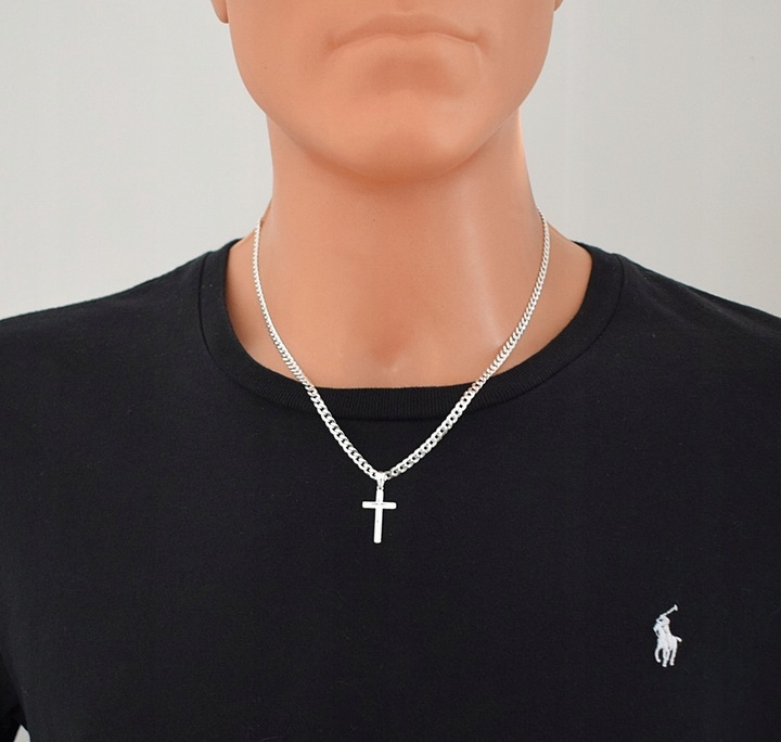 Łańcuszek Męski Srebrny Pancerka 3,80 mm z Krzyżykiem pr 925 Grawer Gratis