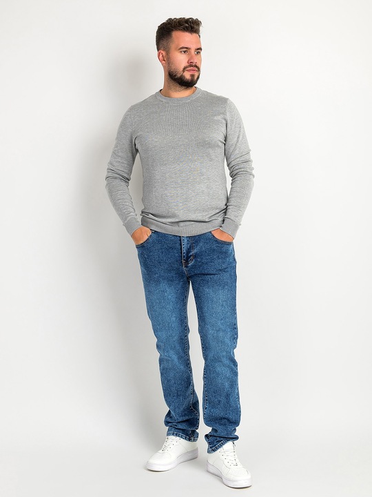 Sweter Męski z Wiskozą Pullover Dopasowany Gładki Okrągły Dekolt