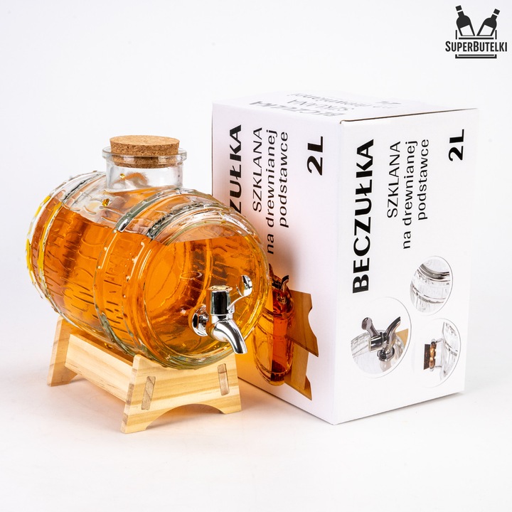 Beczka szklana z kranikiem 2L beczułka antałek karafka do whisky na wodę