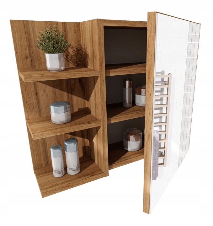 Szafka łazienkowa regał łazienkowy półki lustro wisząca dąb Wotan