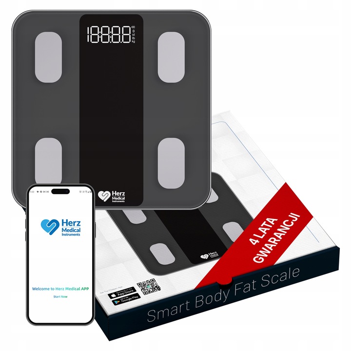 WAGA ŁAZIENKOWA ANALITYCZNA ELEKTRONICZNA SMART BMI TŁUSZCZ APLIKACJA