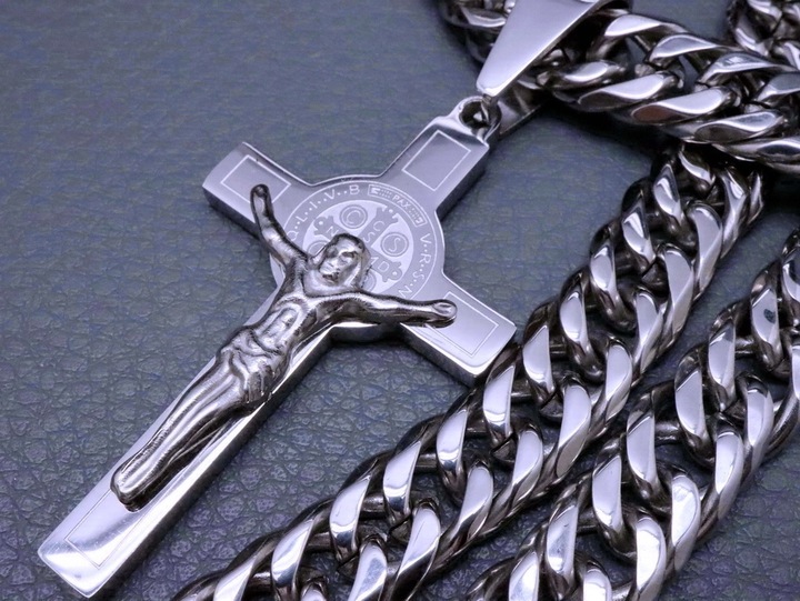 GRUBY SREBRNY ŁAŃCUSZEK Z KRZYŻYKIEM 316L PREMIUM