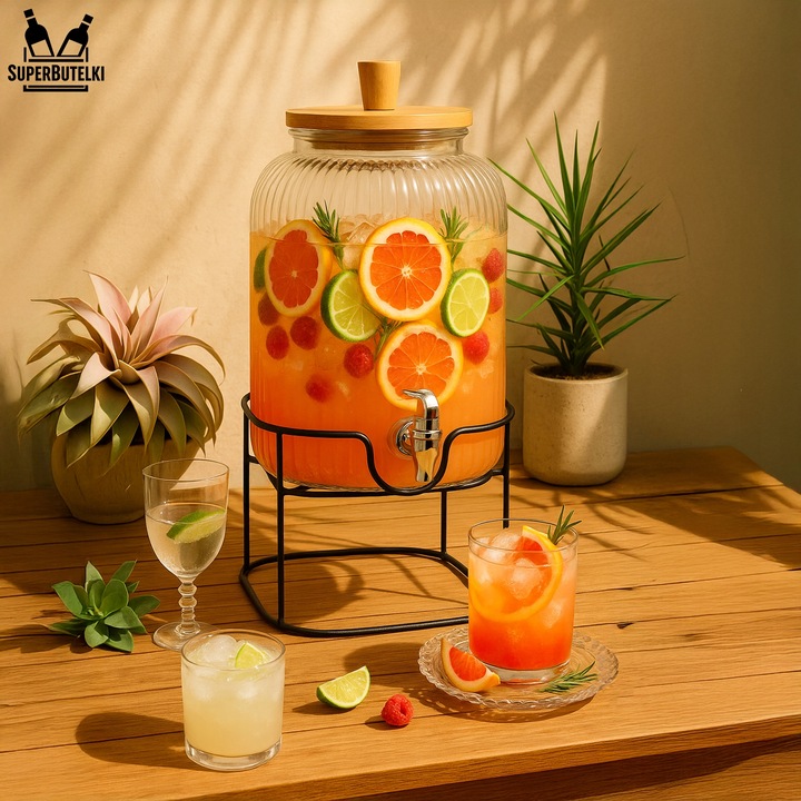 Słoik z kranikiem 5L słój szklany z kranem na stojaku dzbanek