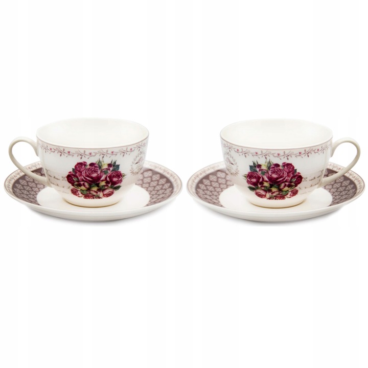 KOMPLET filiżanek 270ml ze spodkiem 2+2 BELLA FIORE zestaw kawowy